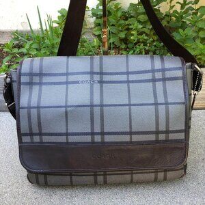 COACH Tattersall Messenger Bag Men's Plaid Crossbody Grey PVC H1260-F70750​